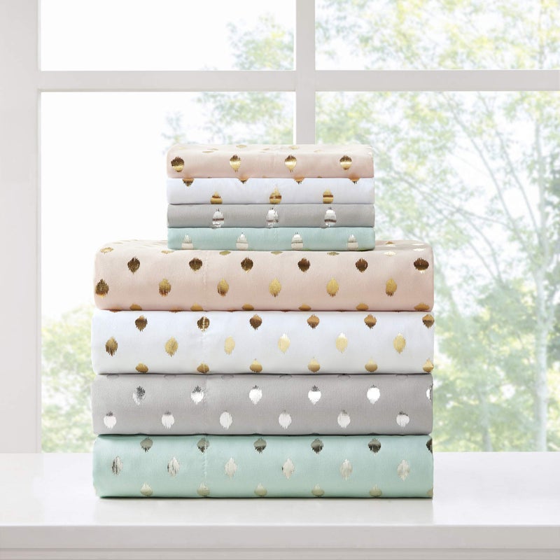 Intelligent Design Microfiber Cozy Bed Sheet Set, Modern All Season Bedding & Pillowcases, Premium 14" Elastic Pocket Fits up to 16" Mattress, Queen Blush/Gold Metallic Dot 4 Piece - Image 5